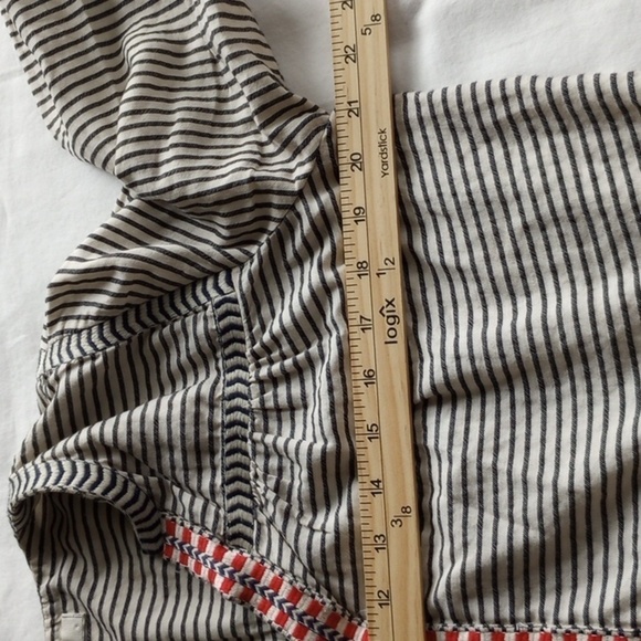 JCrew Womens Blouse Sz 4P Grey Red Embroidered Striped Peasant Blouse V Neck - Picture 8 of 9